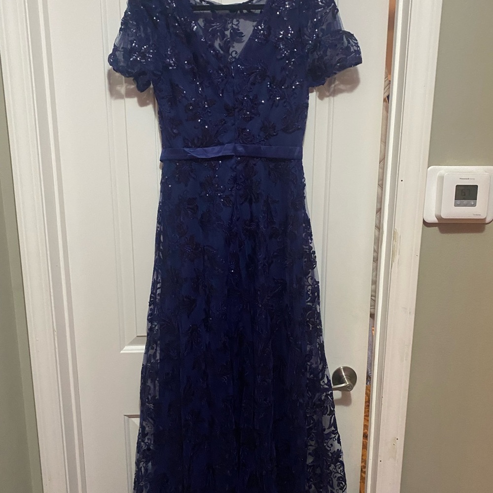 Elegant Navy Blue Lace Gown prom wedding mothers evening